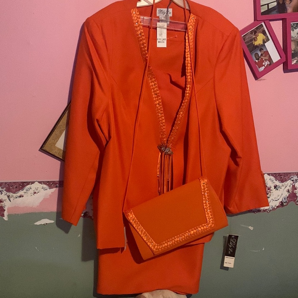 Orange purse with 2piece skirt set